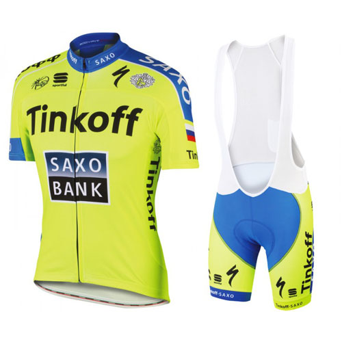 2016 Maillot Saxo Bank Tirantes Mangas Cortas Amarillo Y Azul